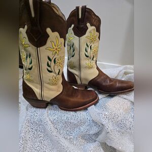 Rocky Women's Two Tone Western Yellow Flower Embroidery Boots Size 7